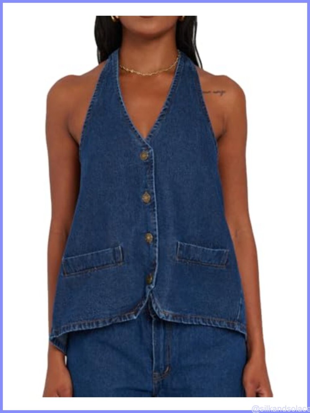 Women's Halter Denim Vest Top V Neck Backless Jean Tank Shirt